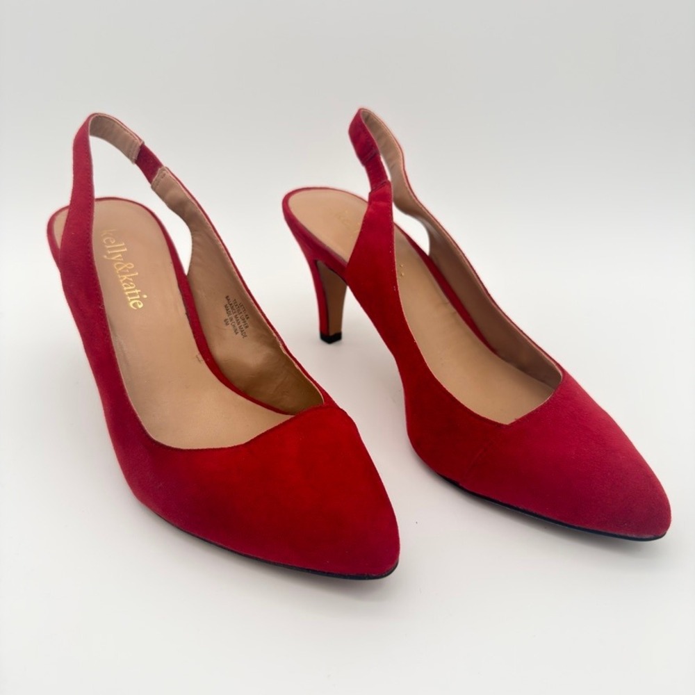 Kelly & Katie Womens 6M Red Textile Pointed Toe Slingback Pumps Heels